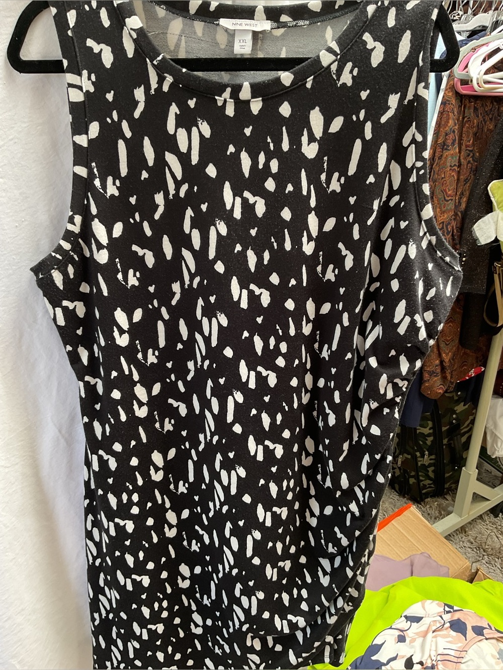 Nine West Black and White Abstract Print Sleeveless Dress